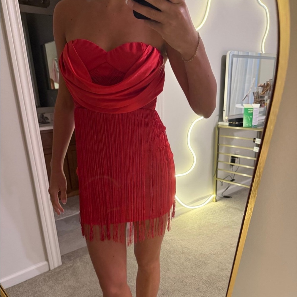 ASOS Strapless Red Fringe Mini Dress
